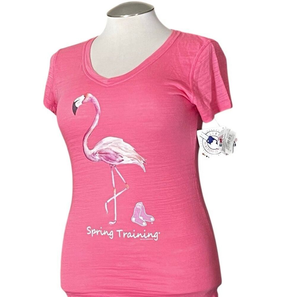 Soft As Grapes Red Socks Team Store‎ Pink Short Sleeve V Neck TShirt